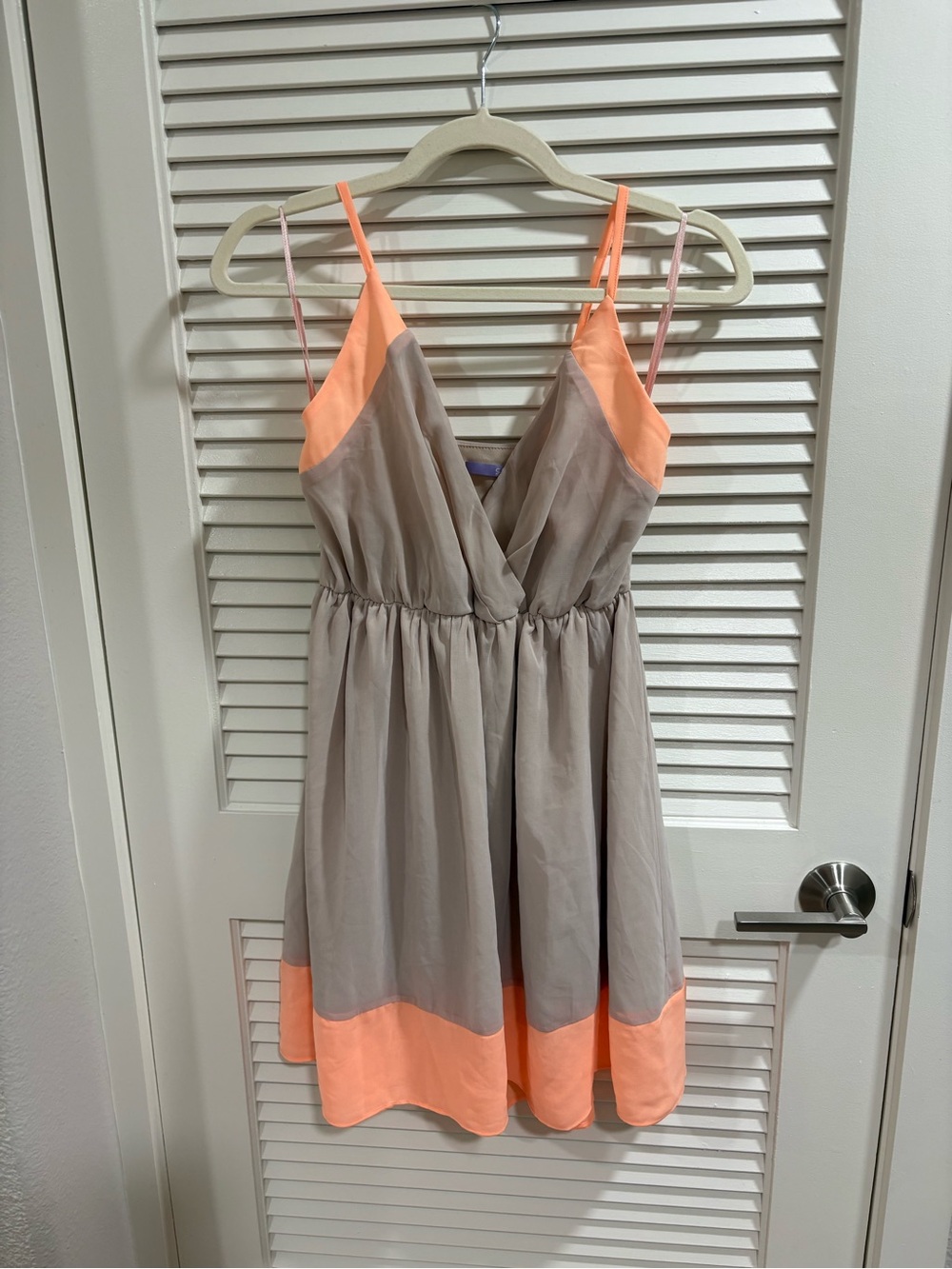 Lulu's Taupe and Coral Colorblock Mini Dress